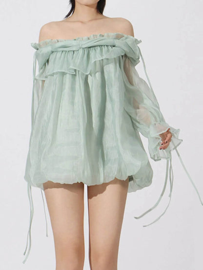Ruffled Off-Shoulder Flounce Sleeve Blouse - Tredona LLC