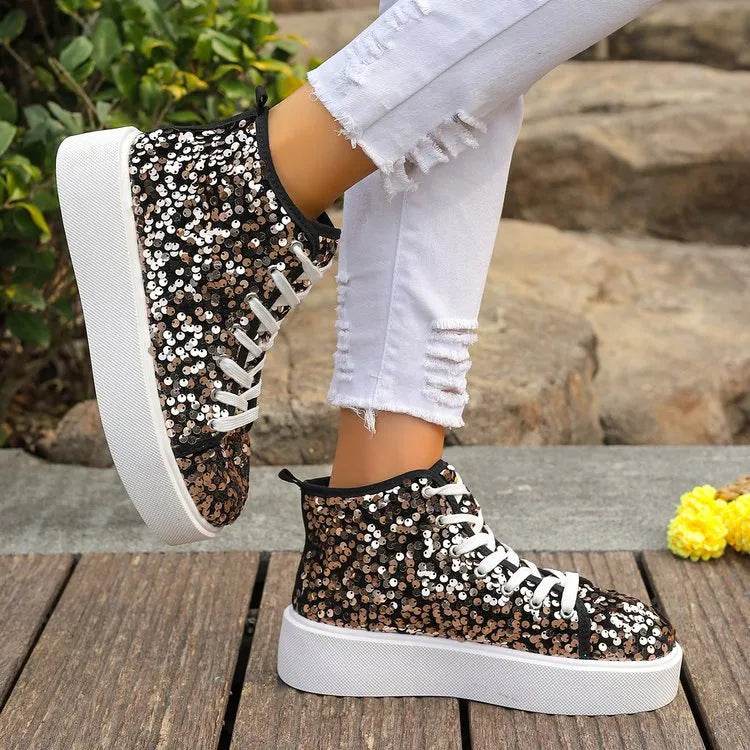 Sequin Round Toe Platform Sneakers - Tredona LLC