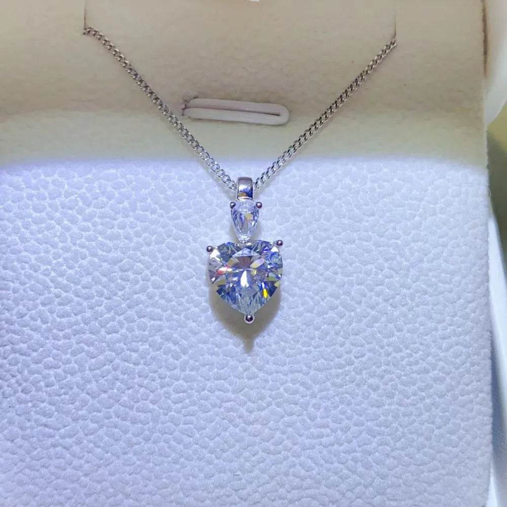 2 Carat Moissanite 925 Sterling Silver Heart Pendant Necklace - Tredona LLC