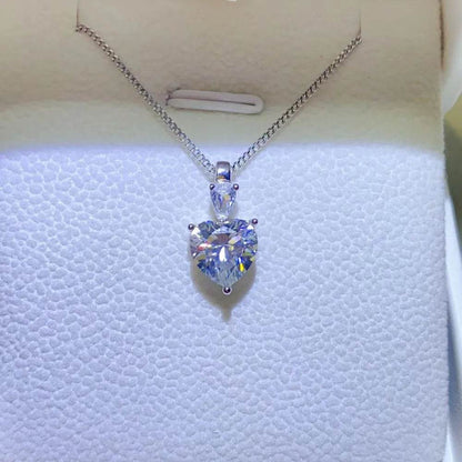 2 Carat Moissanite 925 Sterling Silver Heart Pendant Necklace - Tredona LLC