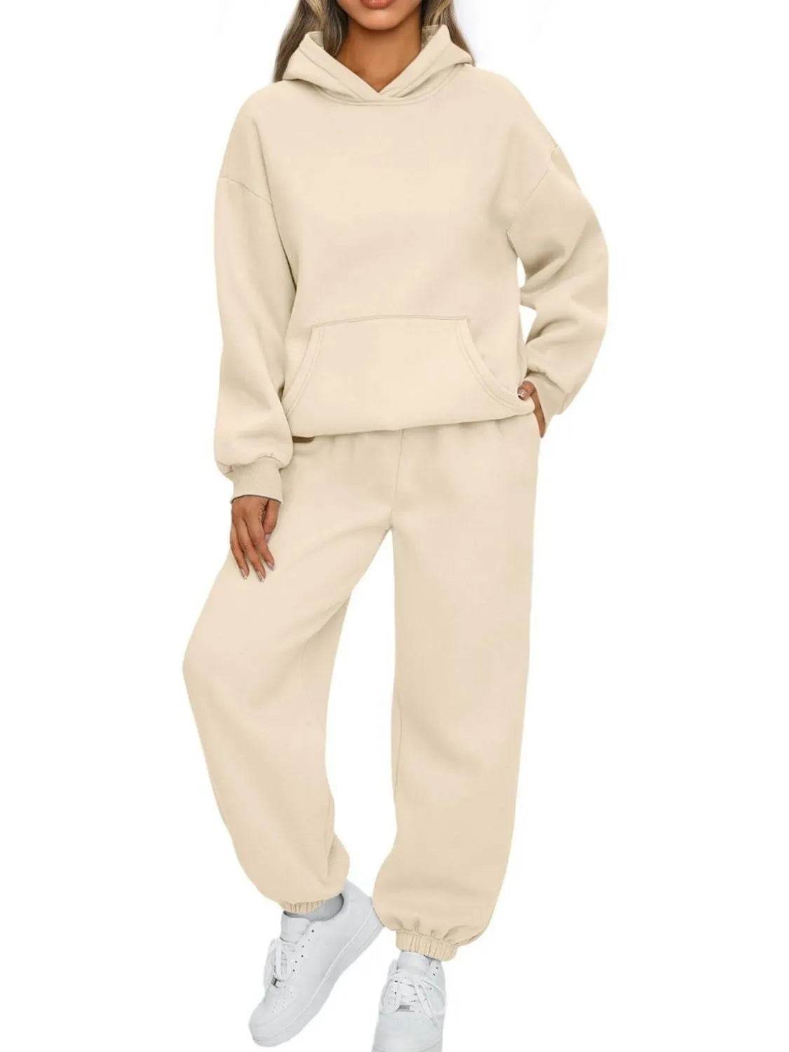 Full Size Kangaroo Pocket Hoodie and Joggers Set Plus Size - Tredona LLC