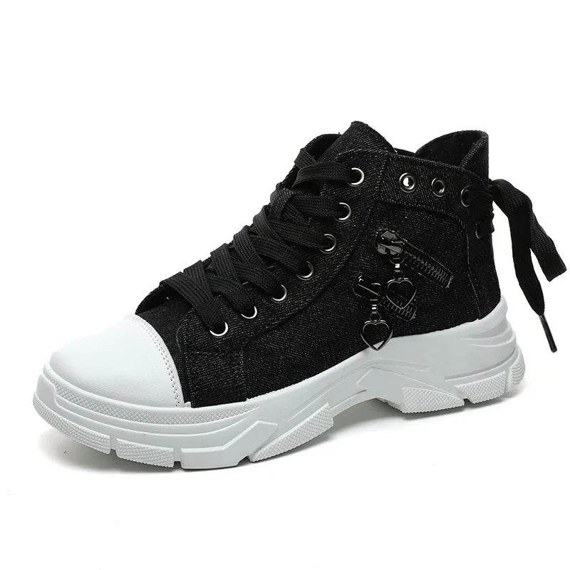 Decor Zipper Lace Up Round Toe Platform Sneakers - Tredona LLC