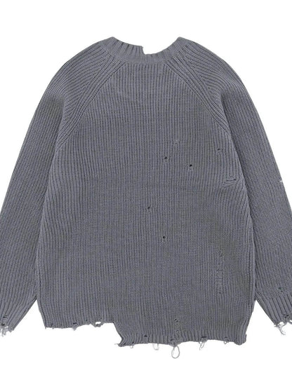 Men's Distressed Letter Ribbed Knit Sweater - Tredona LLC