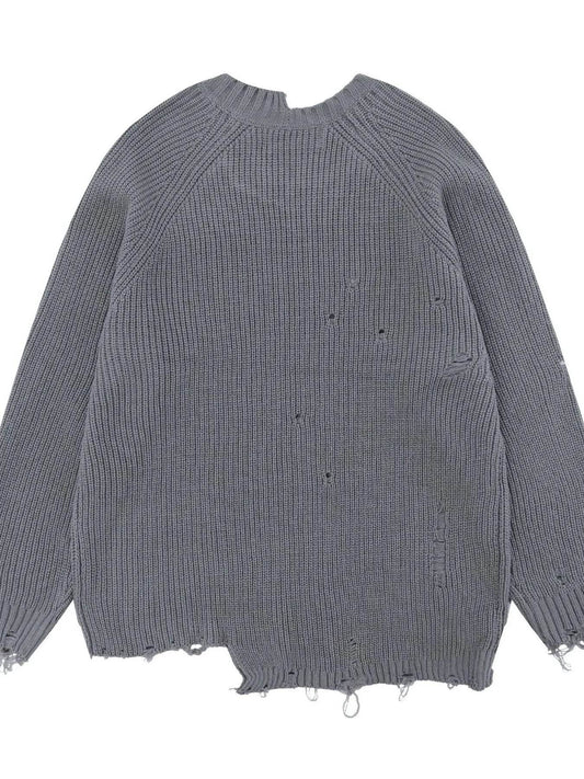 Men's Distressed Letter Ribbed Knit Sweater - Tredona LLC