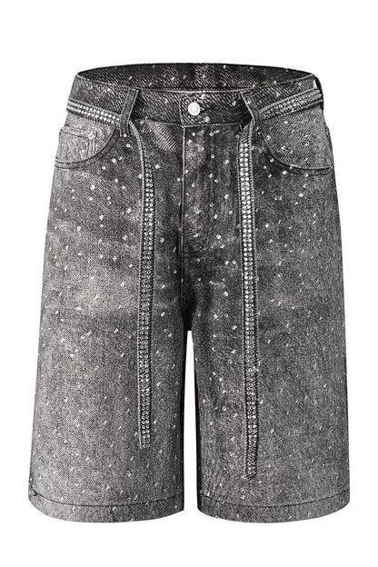 Men's Washed Rhinestone Denim Bermuda Shorts - Tredona LLC
