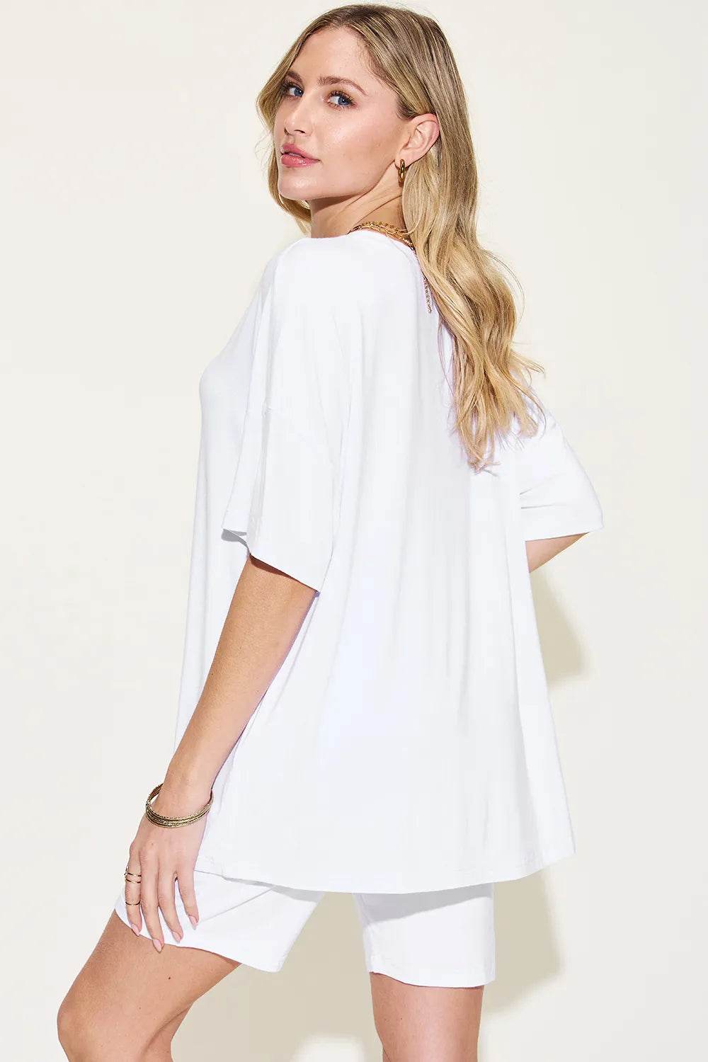 Basic Bae Full Size V-Neck Drop Shoulder T-Shirt and Shorts Set - Tredona LLC