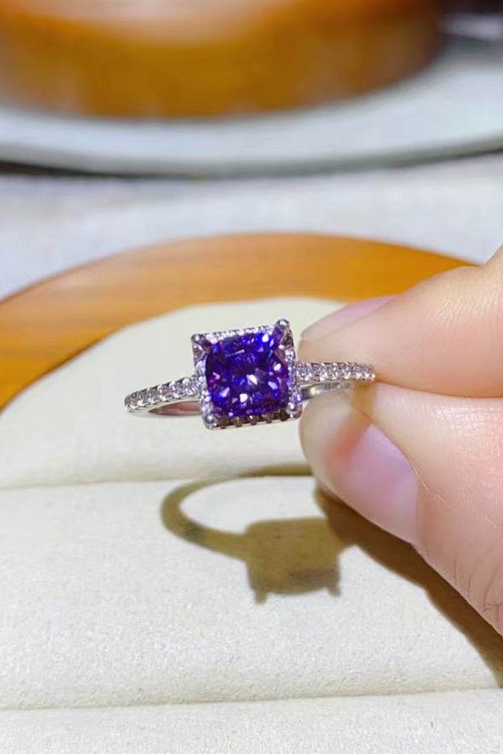 1 Carat Moissanite Platinum-Plated Square Ring - Tredona LLC
