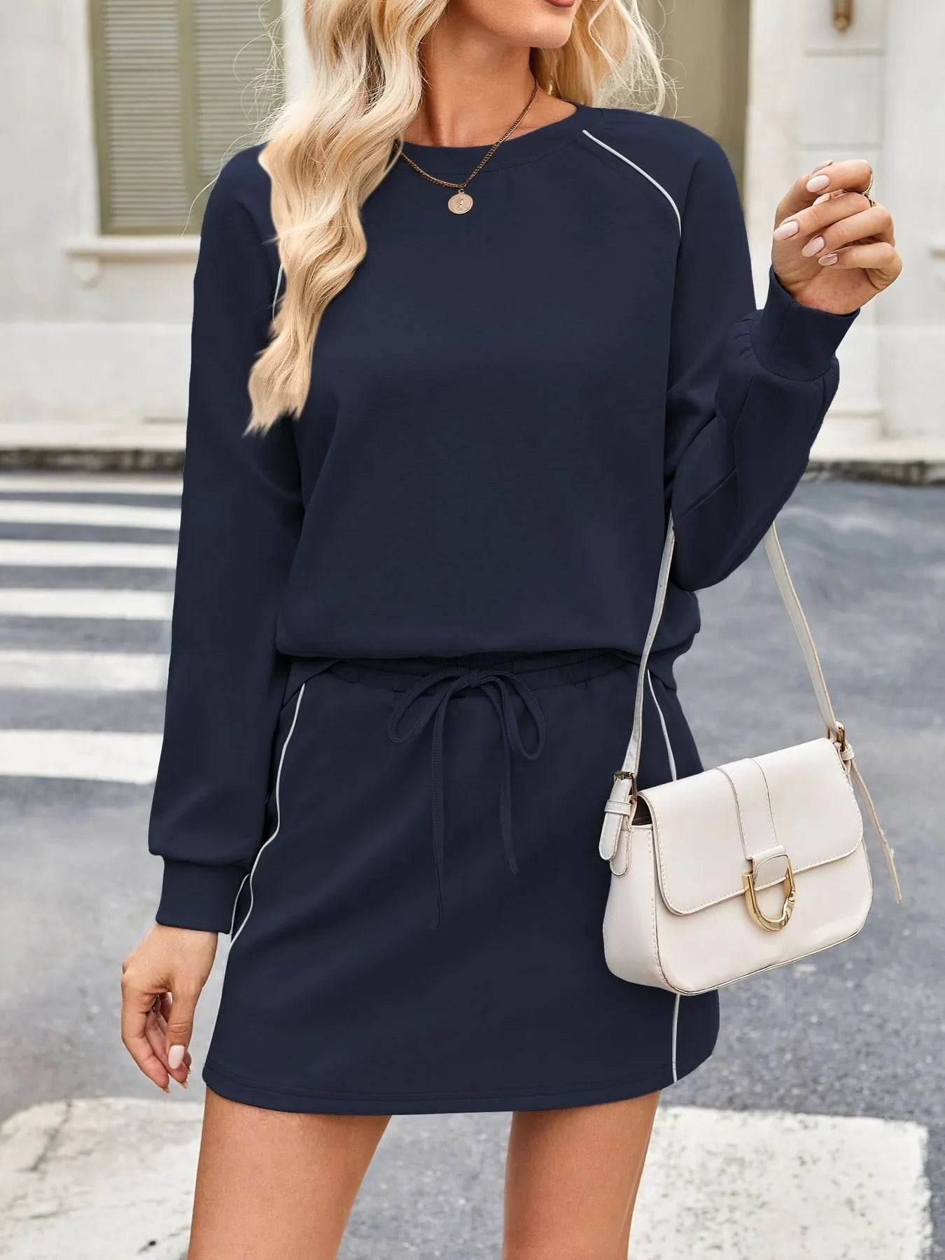 Round Neck Raglan Sleeve Top and Skort Set - Tredona LLC