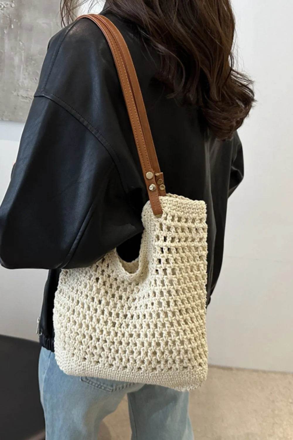 Openwork Woven Tote Bag - Tredona LLC