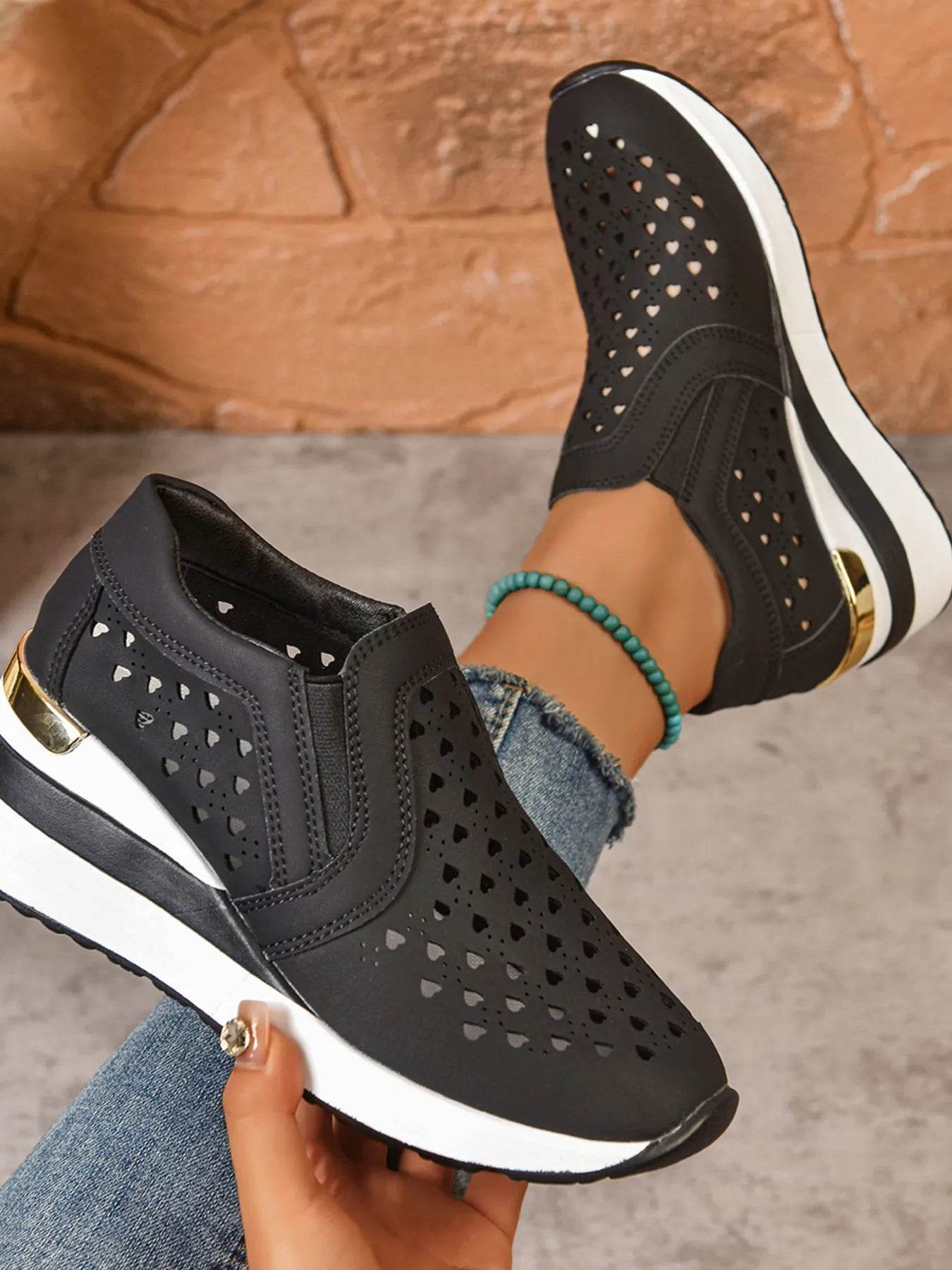 Breathable Cutout Wedge Sneakers - Tredona LLC