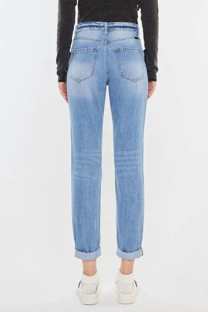 Kancan High Rise Distressed Mom Jeans - Tredona LLC