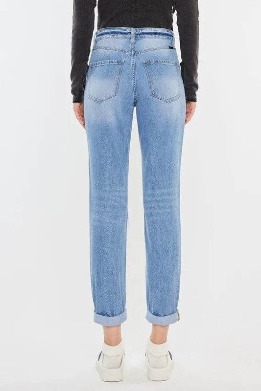 Kancan High Rise Distressed Mom Jeans - Tredona LLC