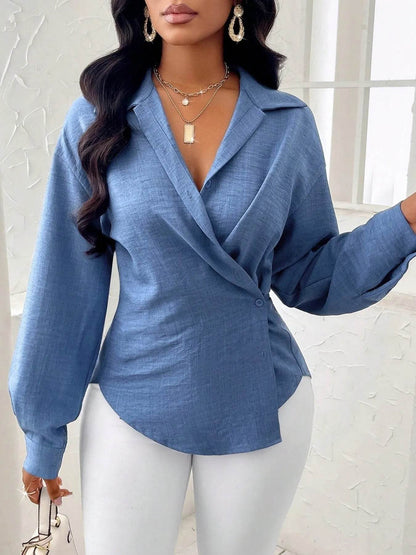 Collared Long Sleeve Blouse - Tredona LLC