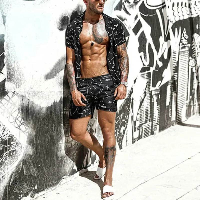Men's Full Size Button Up Shirt and Shorts Set Plus Size - Tredona LLC
