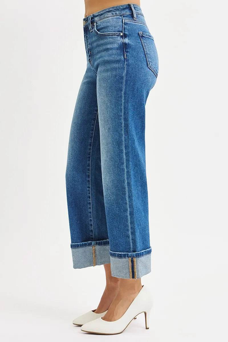 RISEN Full Size Mid Rise Crop Straight Cuffed Jeans Plus Size - Tredona LLC