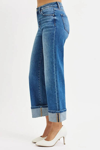 RISEN Full Size Mid Rise Crop Straight Cuffed Jeans Plus Size - Tredona LLC