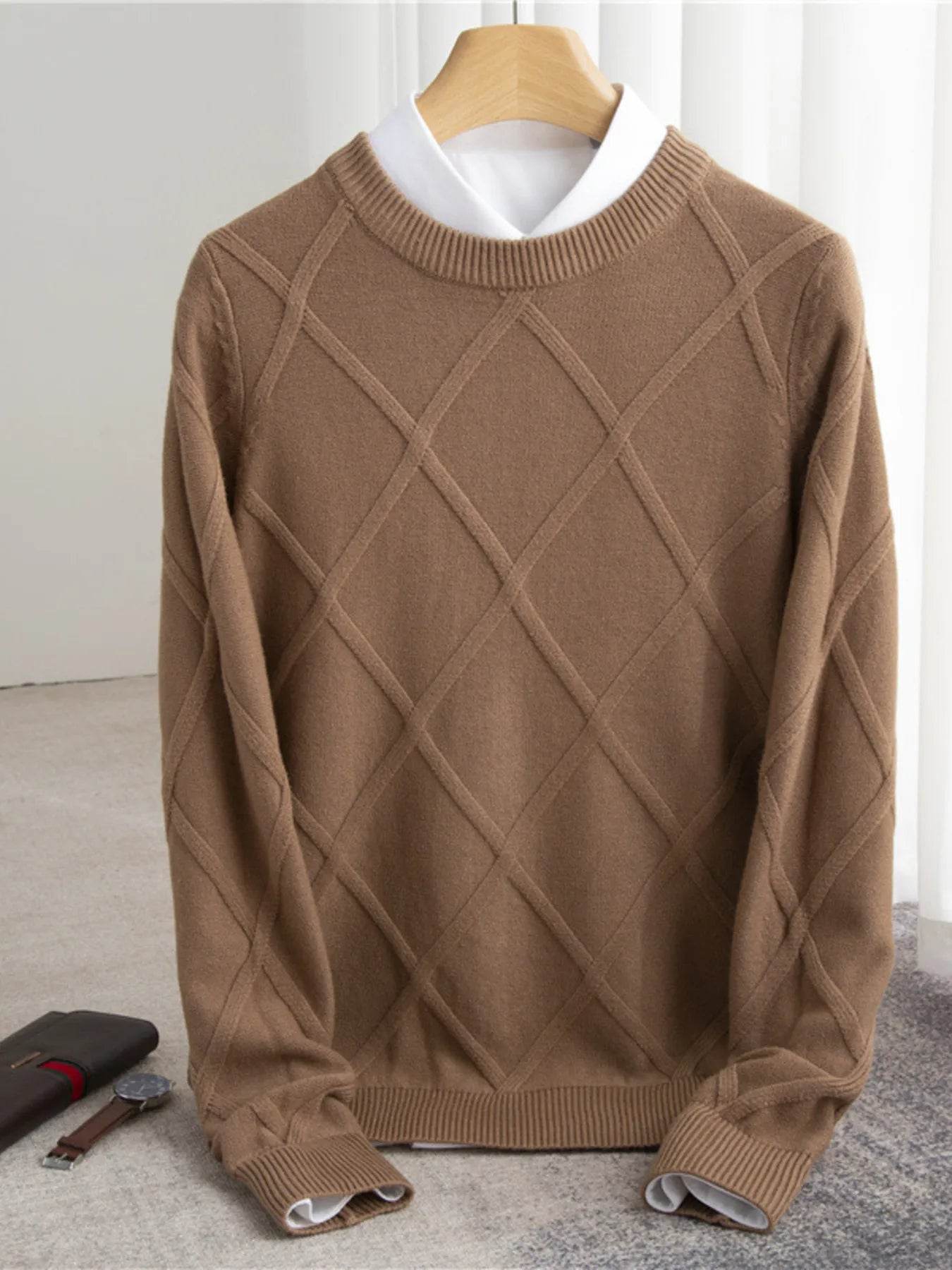 Men's Full Size Diamond Pattern Long Sleeve Sweater Plus Size - Tredona LLC