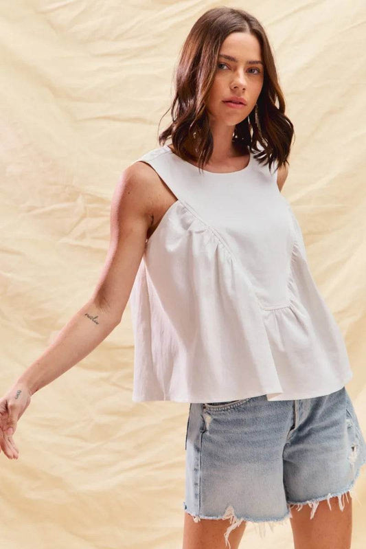 SO ME Game Day Color Denim Ruched Sleeveless Top - Tredona LLC