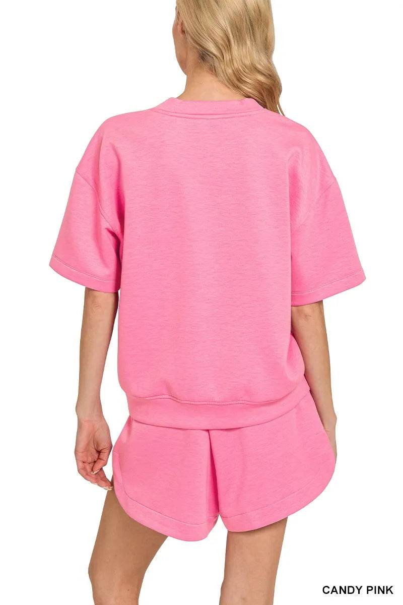 Zenana Scuba Short Sleeve Top & Shorts Set - Tredona LLC