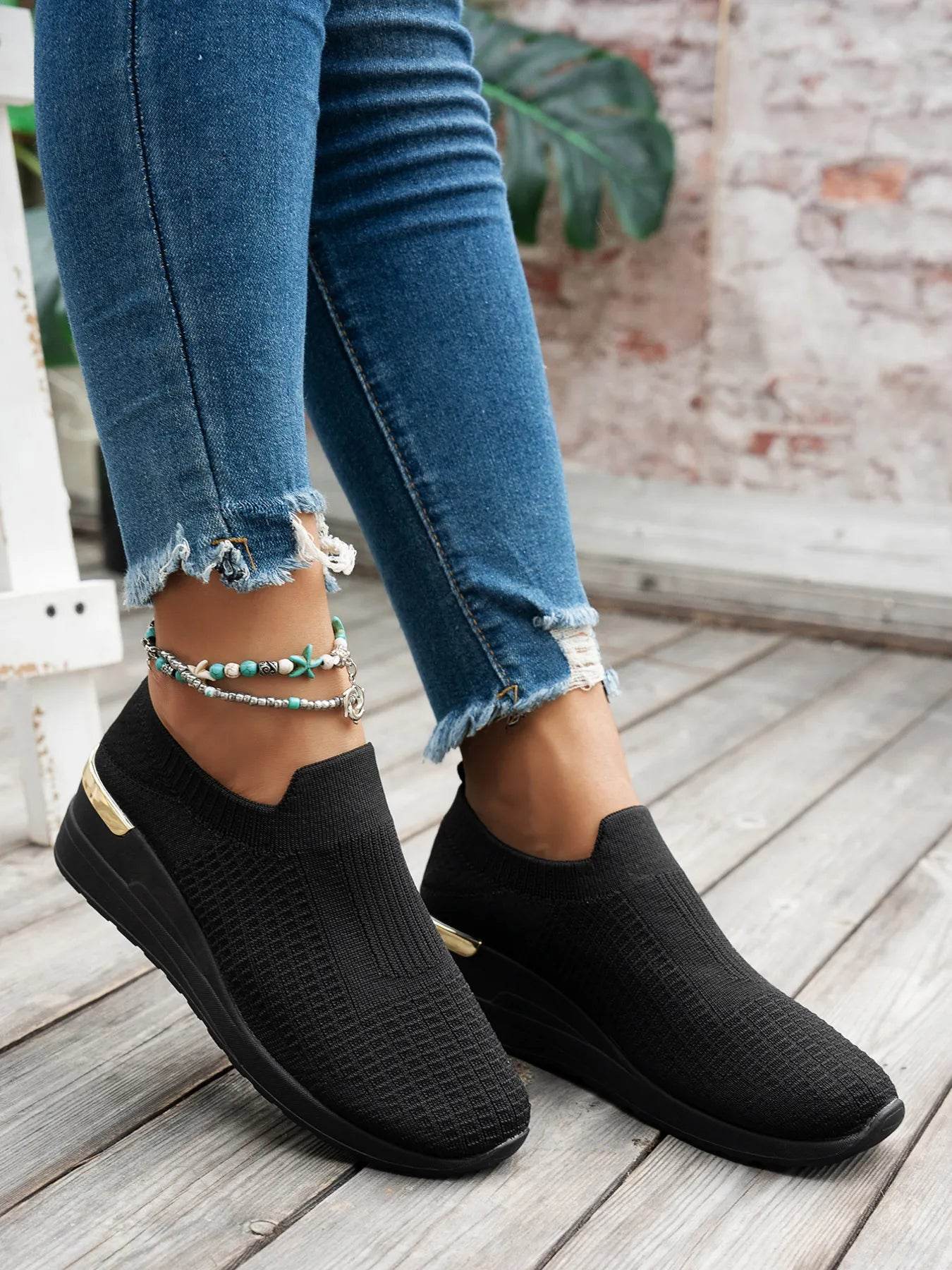 Round Toe Wedge Sneakers - Tredona LLC
