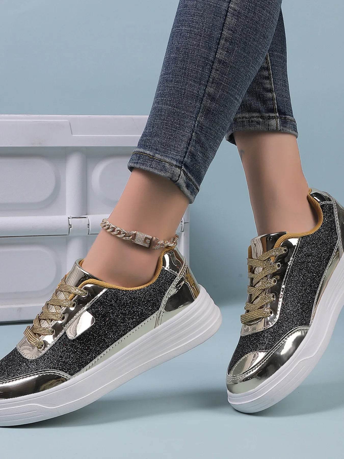 Glitter Metallic Platform Sneakers - Tredona LLC