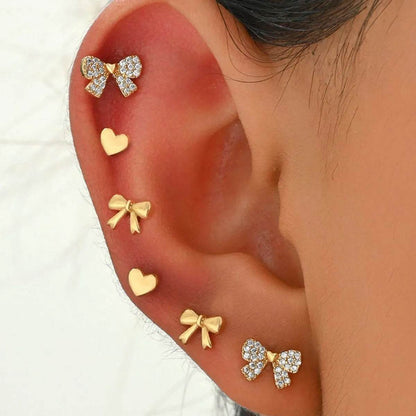 6 Piece Bow Heart Stud Earrings Set - Tredona LLC