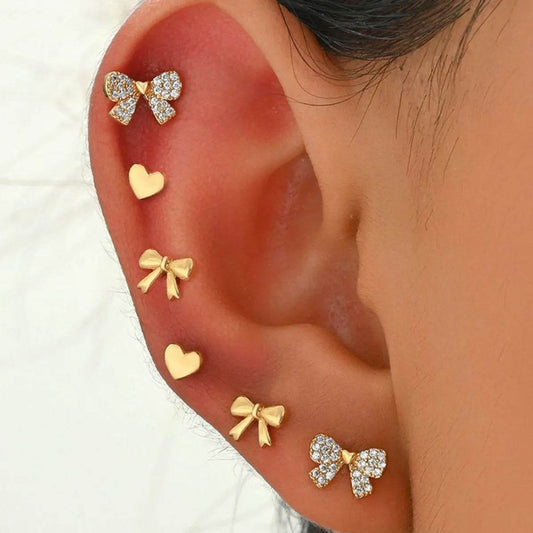 6 Piece Bow Heart Stud Earrings Set - Tredona LLC
