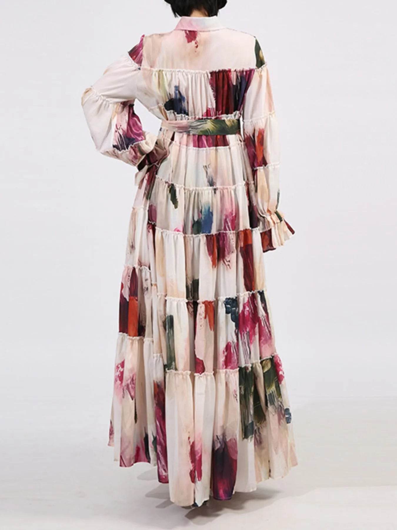 Tiered Tie Waist Maxi Dress - Tredona LLC