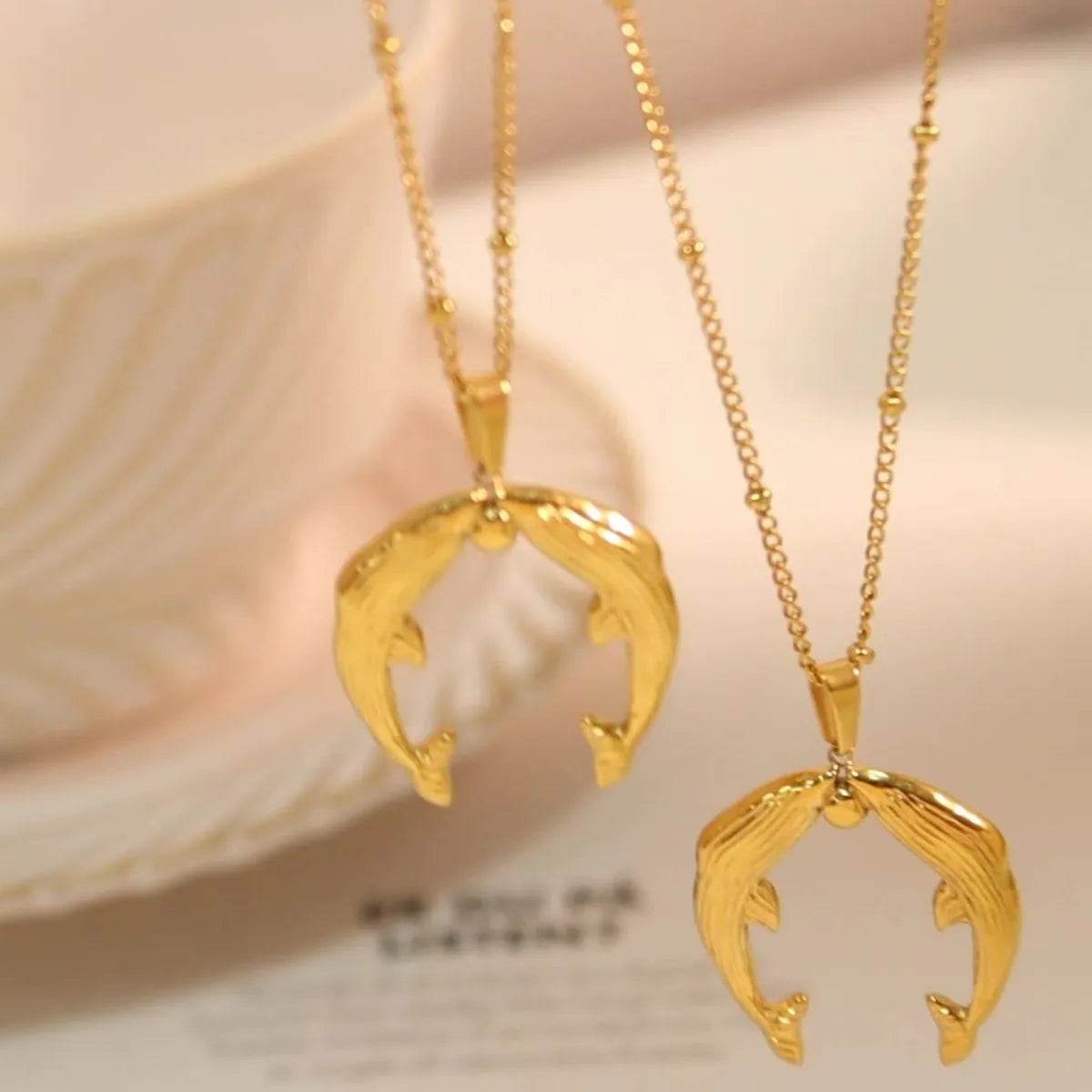 Gold Dolphin Jewelry Set with Necklace and Earrings - Tredona LLC