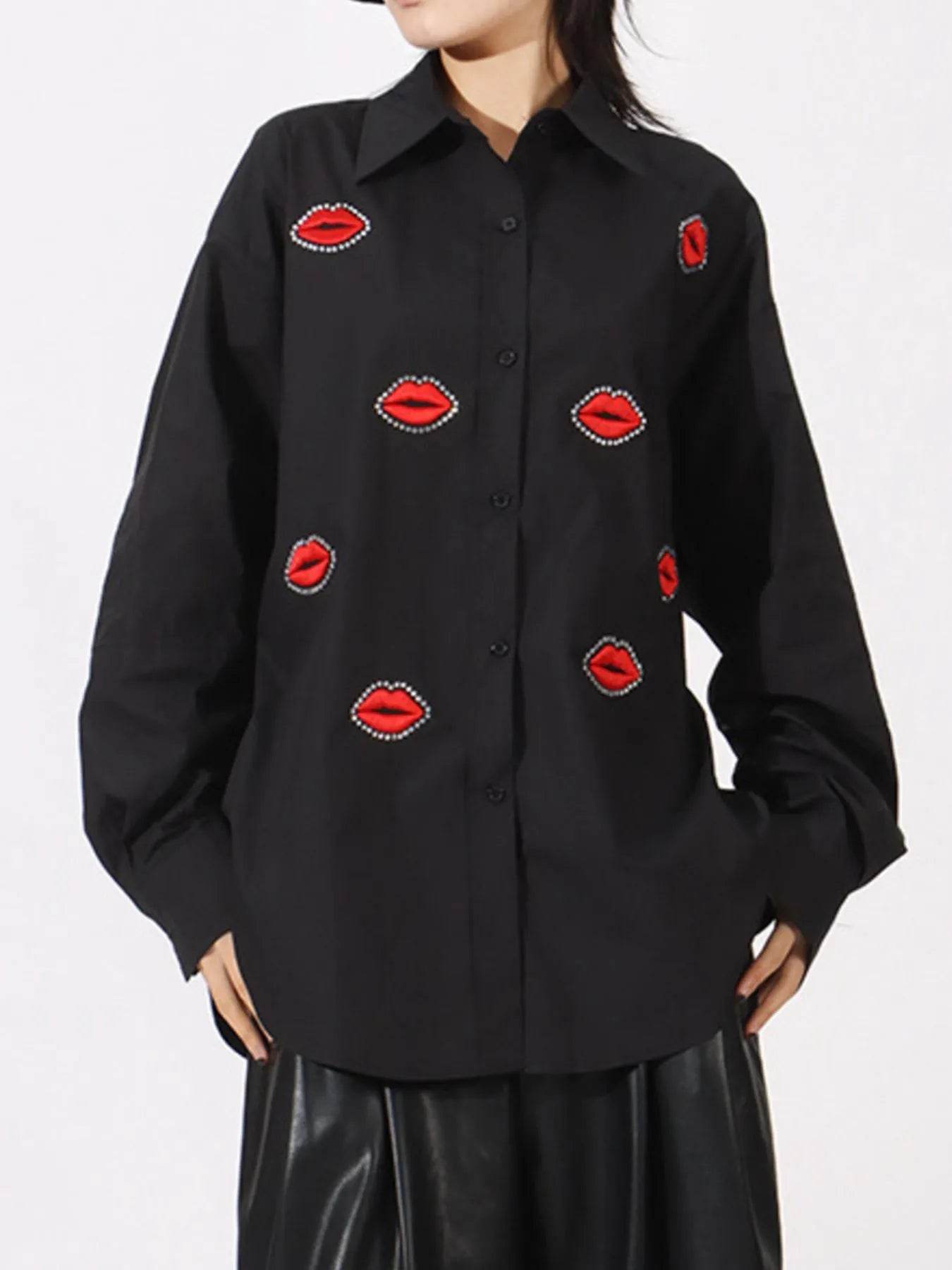 Lips Button Up Long Sleeve Shirt - Tredona LLC