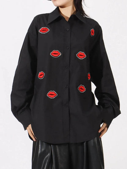 Lips Button Up Long Sleeve Shirt - Tredona LLC