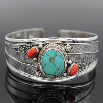 Artificial Turquoise Alloy Open Bracelet - Tredona LLC