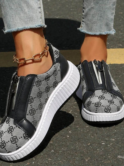 Floral Round Toe Sneakers with Zip - Tredona LLC