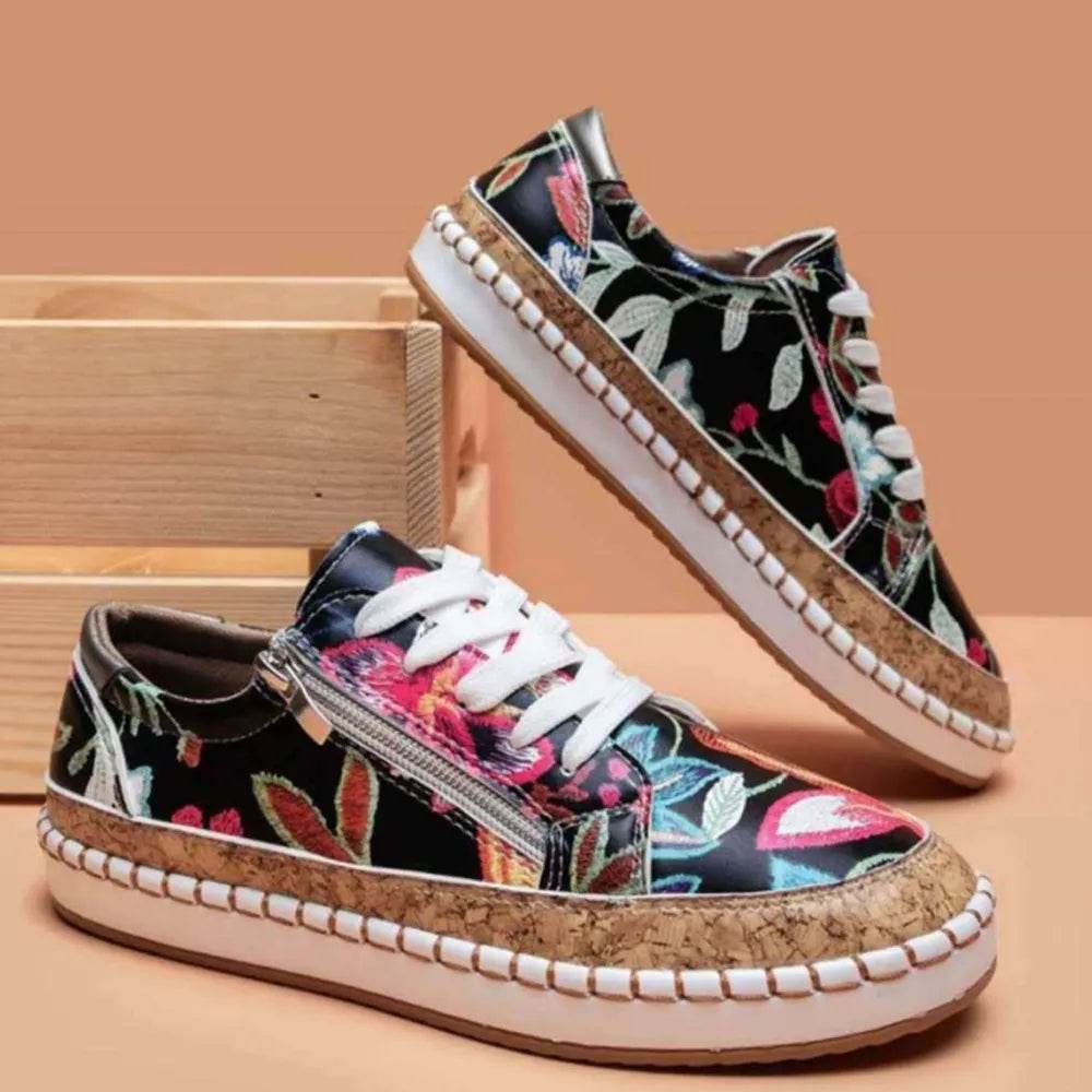 PU Leather Round Toe Flats Sneakers - Tredona LLC