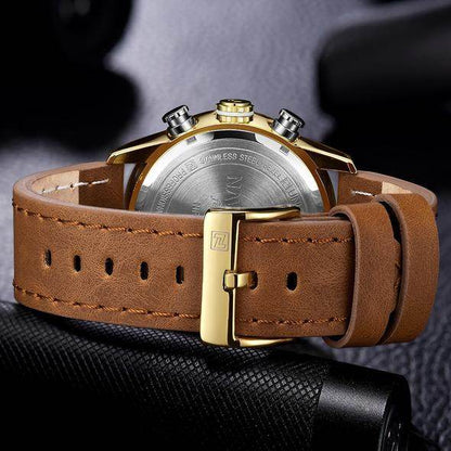 NAVIFORCE 9144 Fashion Gold Men Sport Watches Mens LED Analog Digital Watch Army Military Leather Quartz Watch Relogio Masculino - Tredona LLC