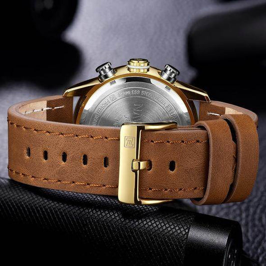 NAVIFORCE 9144 Fashion Gold Men Sport Watches Mens LED Analog Digital Watch Army Military Leather Quartz Watch Relogio Masculino - Tredona LLC