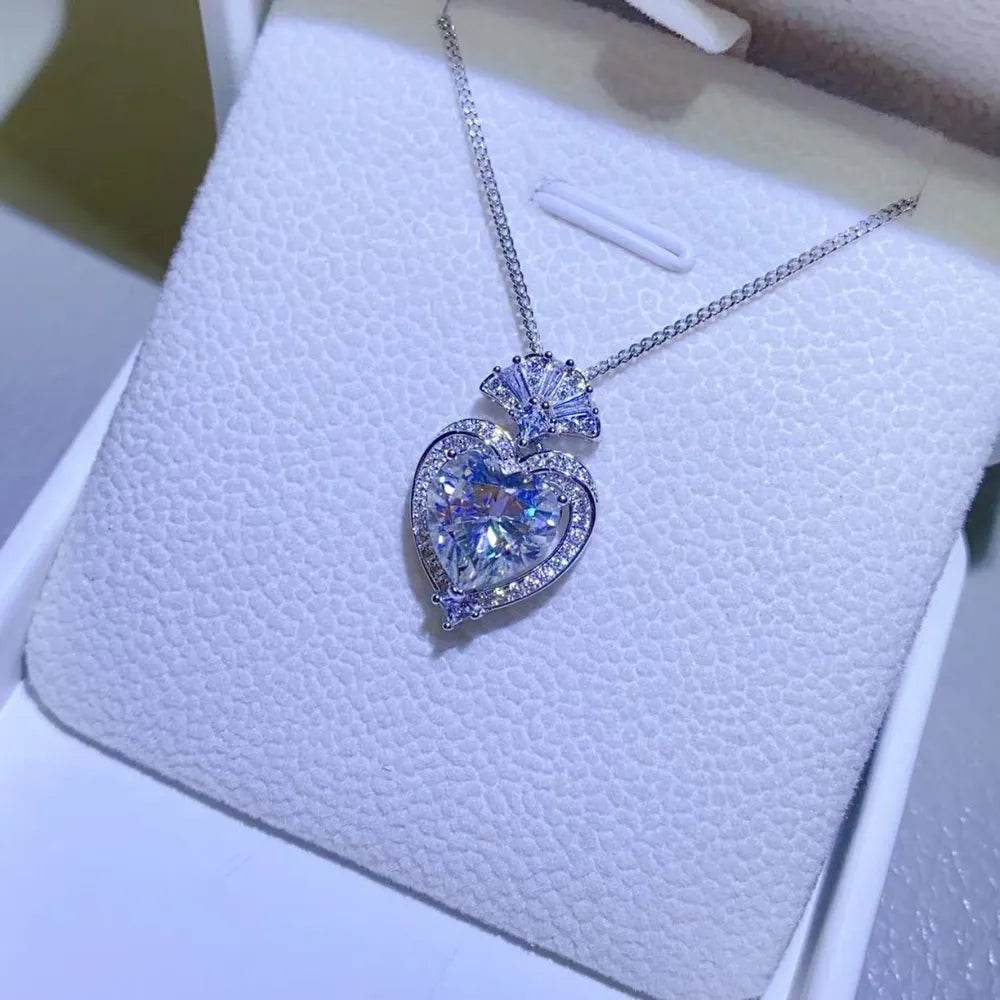3 Carat Moissanite 925 Sterling Silver Heart Pendant Necklace - Tredona LLC