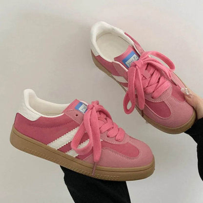 Contrast Round Toe Flat Sneakers - Tredona LLC