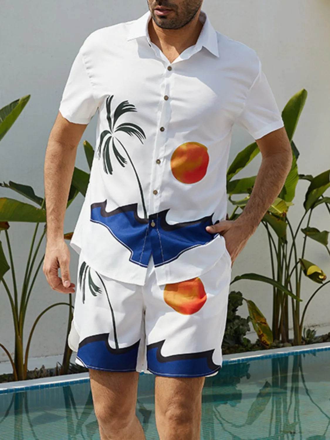 Men's Full Size Button Up Shirt and Shorts Set Plus Size - Tredona LLC