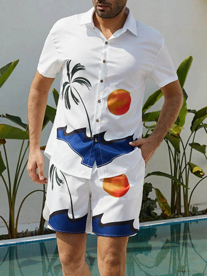 Men's Full Size Button Up Shirt and Shorts Set Plus Size - Tredona LLC