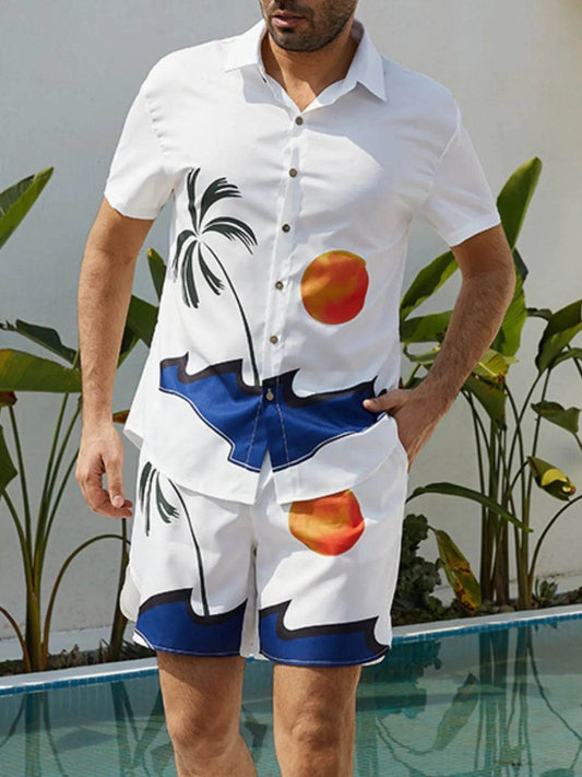Men's Full Size Button Up Shirt and Shorts Set Plus Size - Tredona LLC