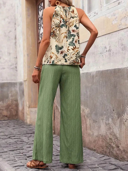 Printed Tank Top and Wide Leg Pants Set - Tredona LLC