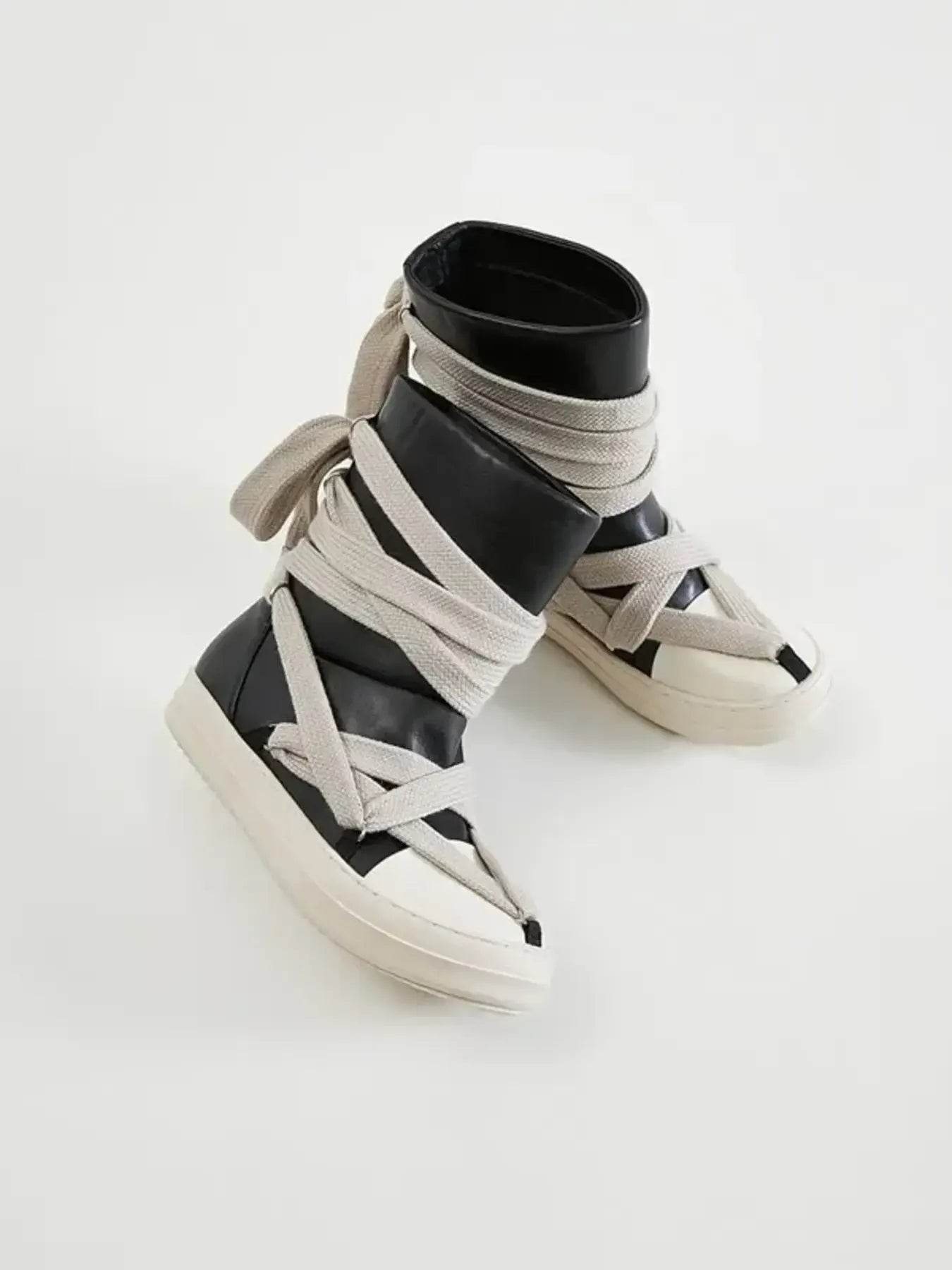 Lace-Up Round Neck Sneaker Boots - Tredona LLC