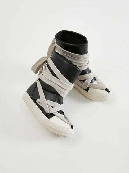 Lace-Up Round Neck Sneaker Boots - Tredona LLC