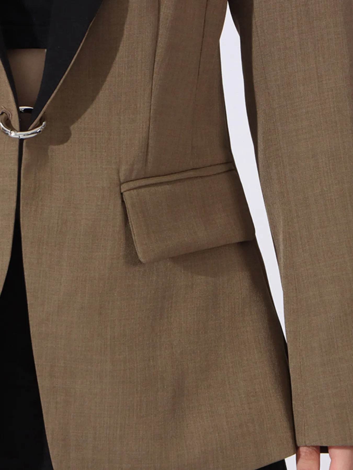 Contrast Lapel Collar Long Sleeve Blazer - Tredona LLC