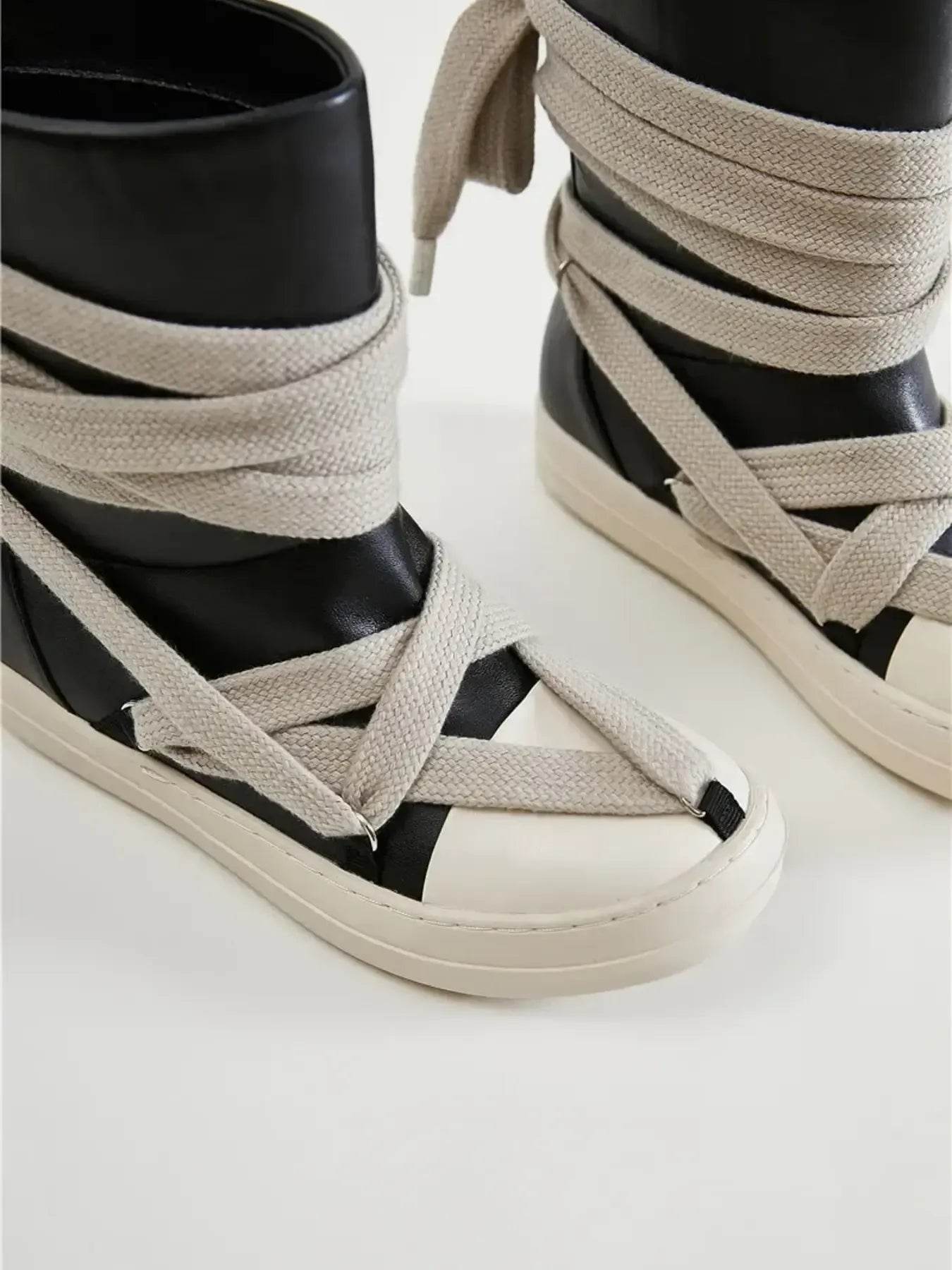 Lace-Up Round Neck Sneaker Boots - Tredona LLC