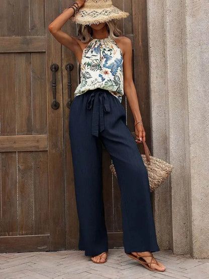 Printed Tank Top and Wide Leg Pants Set - Tredona LLC