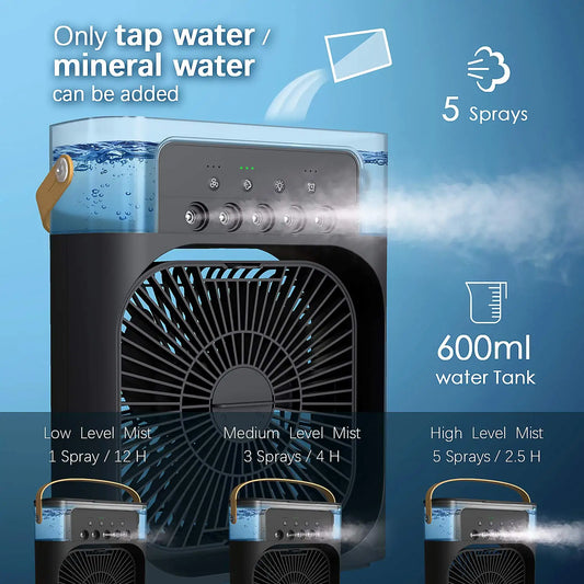 3 In 1 Fan Air Conditioners Portable USB Electric Fan LED Night Light Water Mist Fan Table Air Humidifier For Home Summer Cooler