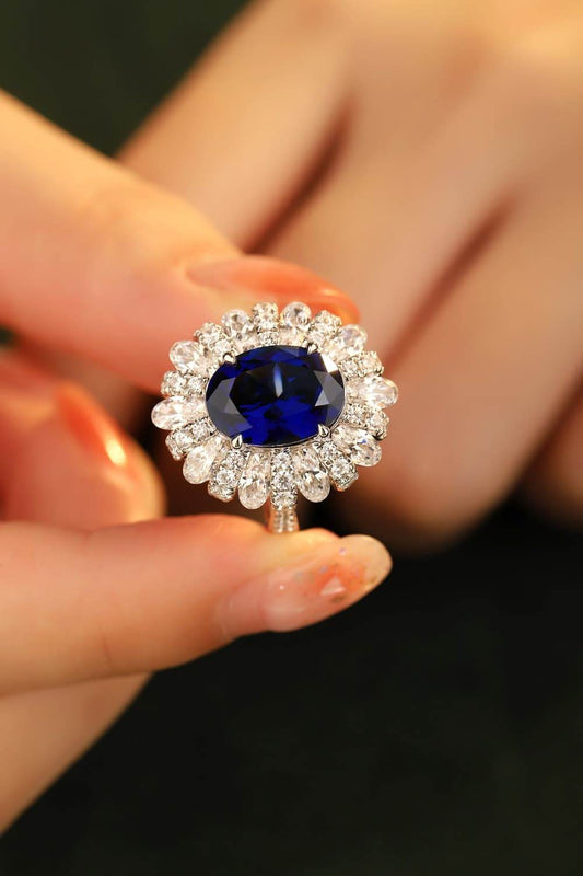 5 Carat Lab-Grown Sapphire Flower Shape Ring - Tredona LLC
