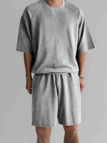 Men's Full Size Round Neck Top and Shorts Set Plus Size - Tredona LLC